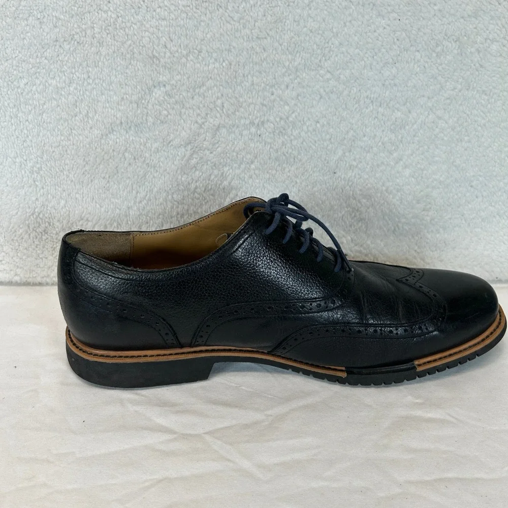 Cole Haan Mens Black Pebbled Leather Wingtip Oxford Dress Shoes Size 13